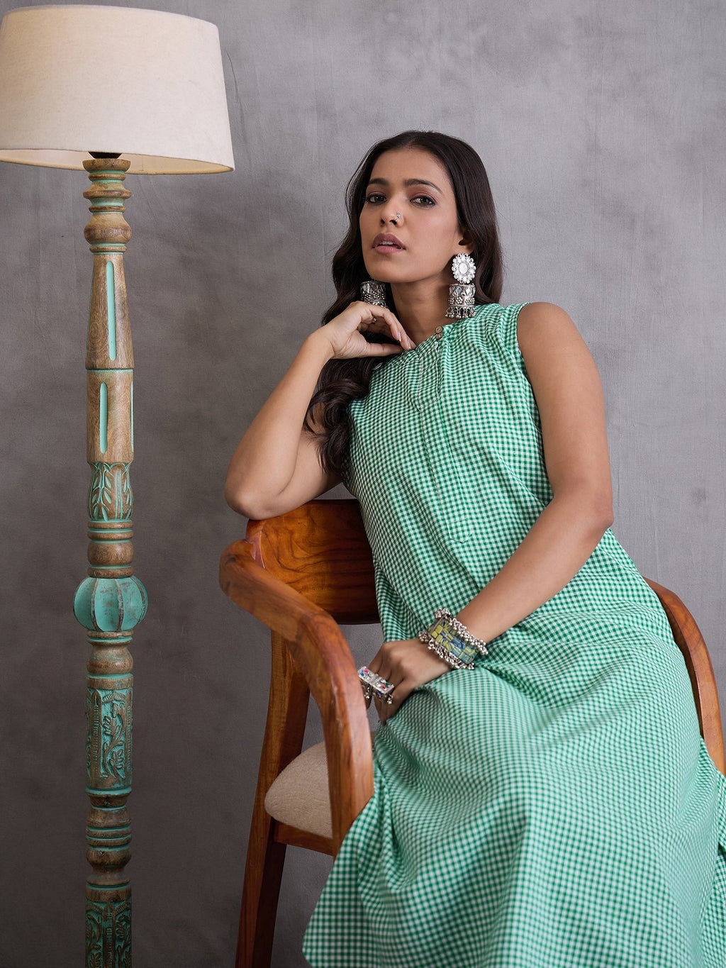 InWeave Green Small Check Kurta Set | Grocsy