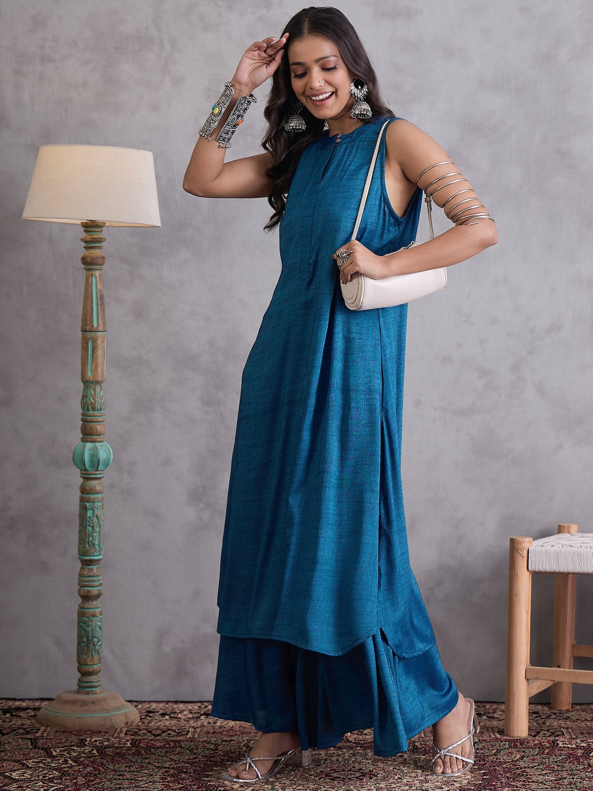InWeave Peacock Blue Kurta Set | Grocsy