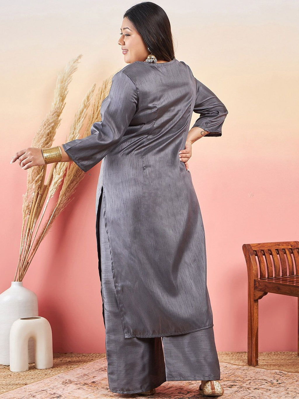Sztori Ethnic Motifs Printed Notched Neck Straight Kurta With Palazzo | Grocsy
