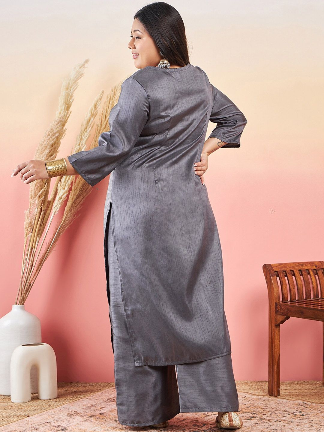 Sztori Ethnic Motifs Printed Notched Neck Straight Kurta With Palazzo | Grocsy