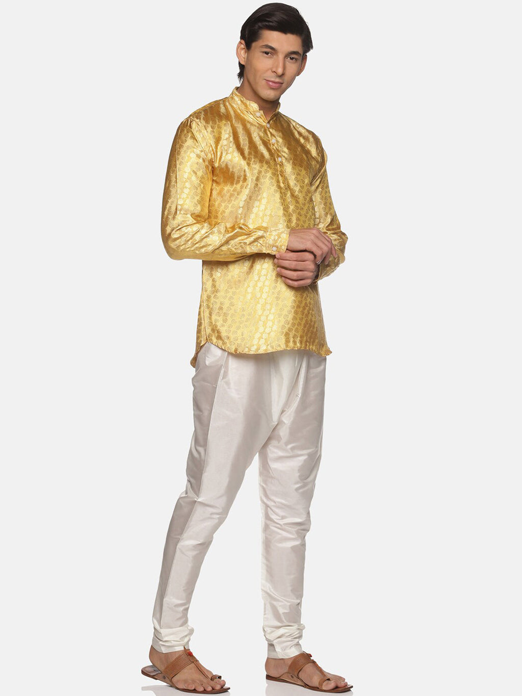Sethukrishna Men Gold-Toned Kurta with Pyjamas | Grocsy