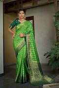 Vardha Emerald Green Banarasi Raw Silk Saree | Grocsy