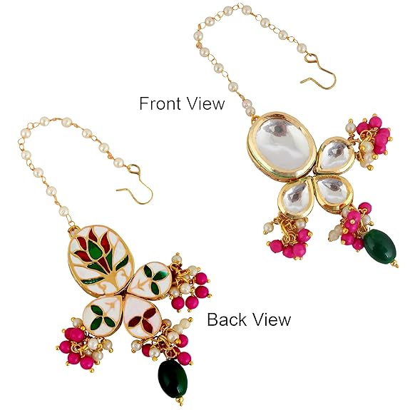 Tehzeeb Creations Back Meenakari Gold-Polished Multi Color Tika Earring Combo Uncut Big Faux Kundan Choker Necklace set | Grocsy