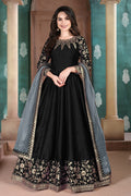 Monjolika Fashion Black Color Silk Embroidered Anarkali Suit | Grocsy