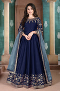 Monjolika Fashion Navy Blue Color Silk Embroidered Anarkali Suit | Grocsy
