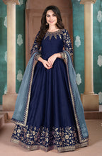 Monjolika Fashion Navy Blue Color Silk Embroidered Anarkali Suit | Grocsy