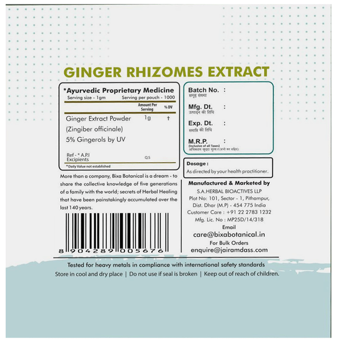 Bixa Botanical Ginger Rhizome Extract Powder | Grocsy