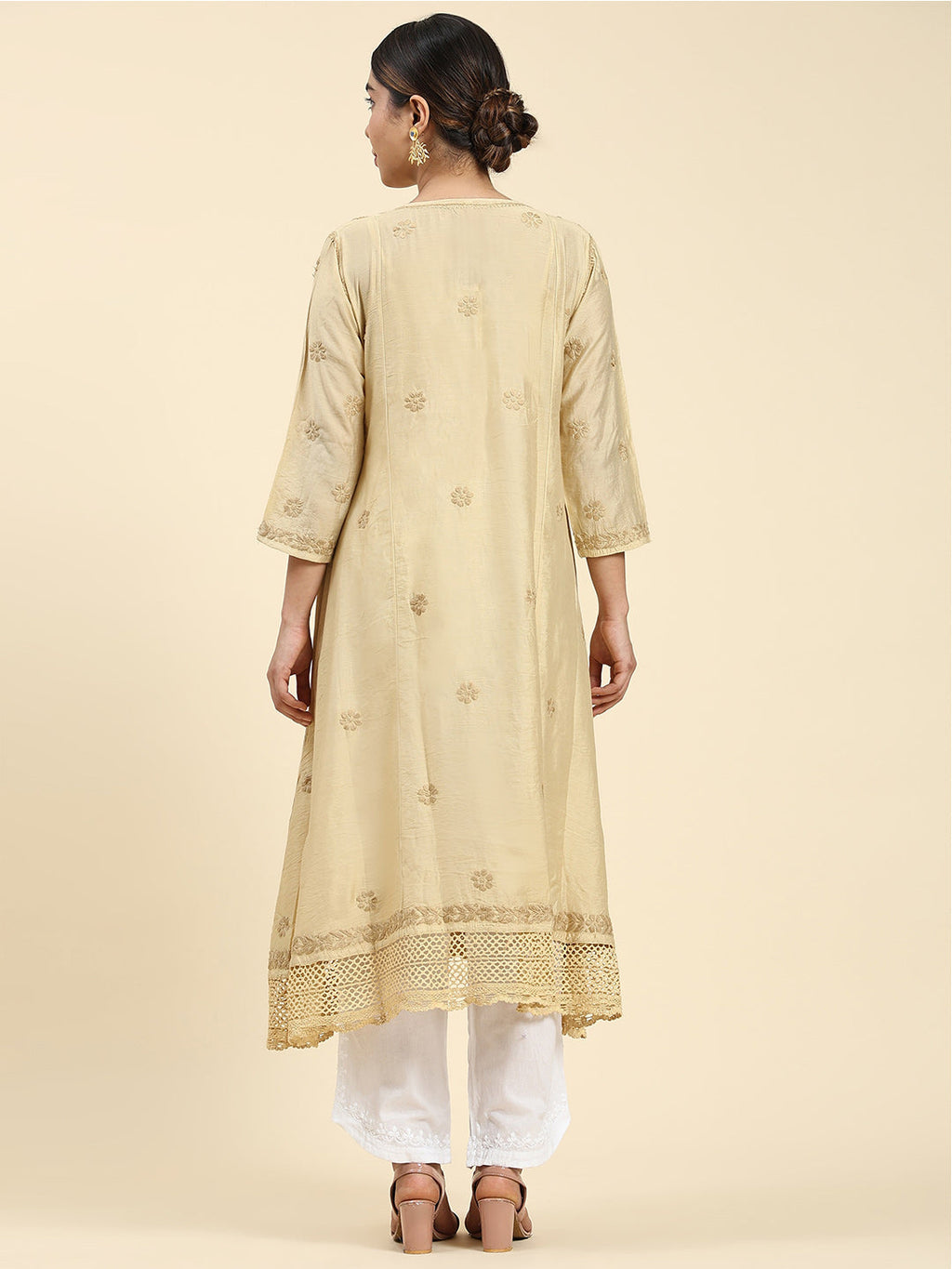 HOUSE OF KARI Embroidered Chikankari Chanderi Silk Anarkali Kurta | Grocsy