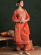 Indo Era Women Ethnic Motifs Embroidered Regular Gotta Patti Kurta with Trousers & With Dupatta | Grocsy