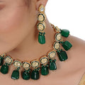 Tehzeeb Creations Back Meenakari Gold-Polished Tika Earring Jewellery Set Uncut Kundan Big Faux Kundan Dibbi Kundan Choker Necklace Set | Grocsy