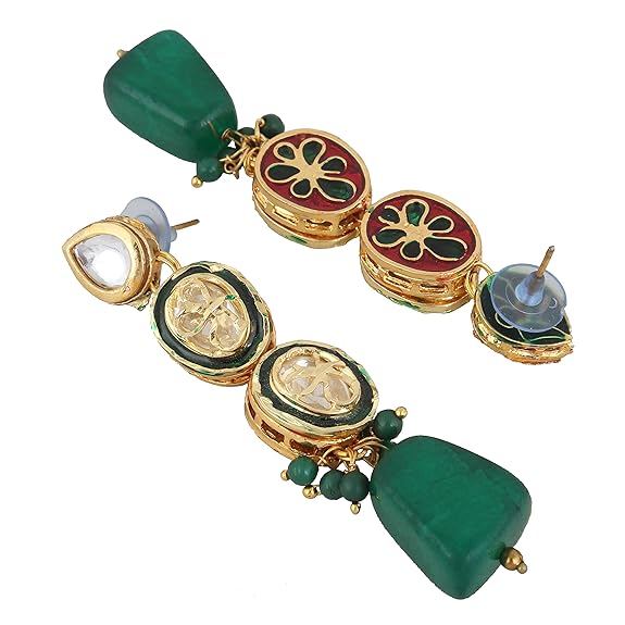 Tehzeeb Creations Back Meenakari Gold-Polished Tika Earring Jewellery Set Uncut Kundan Big Faux Kundan Dibbi Kundan Choker Necklace Set | Grocsy