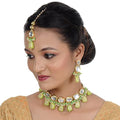 Tehzeeb Creations Back Meenakari Gold-Polished Green Color Tika Earring Jewellery Set Uncut Kundan Big Faux Kundan Dibbi Kundan Choker Necklace Set | Grocsy
