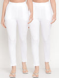 TAG 7 Women White Set of 2 Solid Ankle Length Cotton Leggings | Grocsy