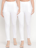TAG 7 Women White Set of 2 Solid Ankle Length Cotton Leggings | Grocsy