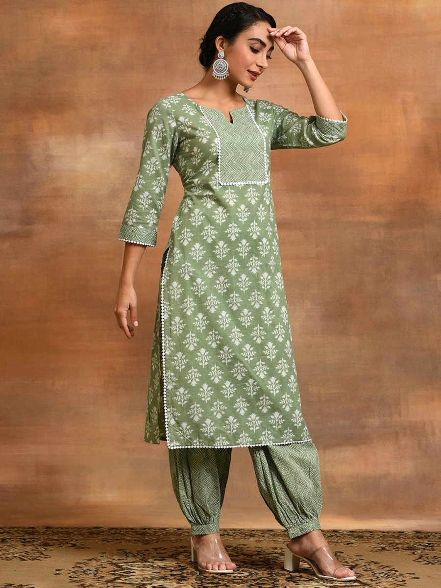 Aks Ethnic Motifs Printed Pure Cotton Kurta with Palazzos | Grocsy