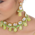 Tehzeeb Creations Back Meenakari Gold-Polished Green Color Tika Earring Jewellery Set Uncut Kundan Big Faux Kundan Dibbi Kundan Choker Necklace Set | Grocsy