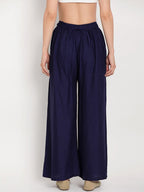 TAG 7 Women Pack Of 2 Black & Navy Blue Solid Flared Palazzos | Grocsy