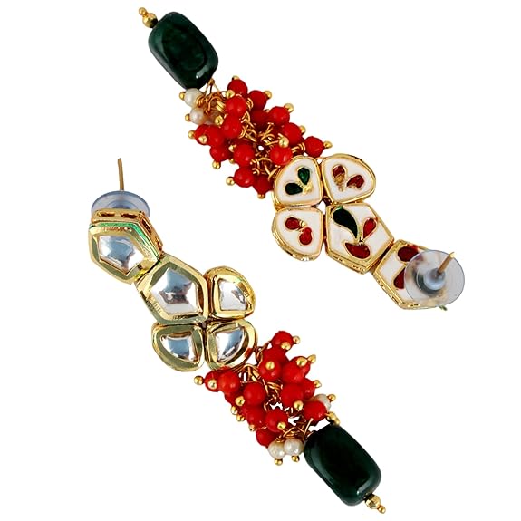 Tehzeeb Creations Meenakari Gold-Polished pentagon shape Uncut Kundan Necklace Set | Grocsy