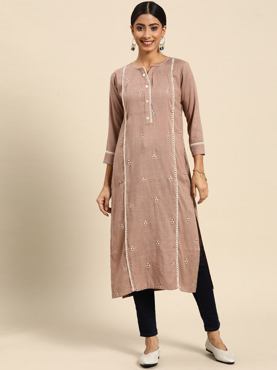 Joban Fashion Brown Viscose Rayon Embroidery Readymade Tunic | Grocsy