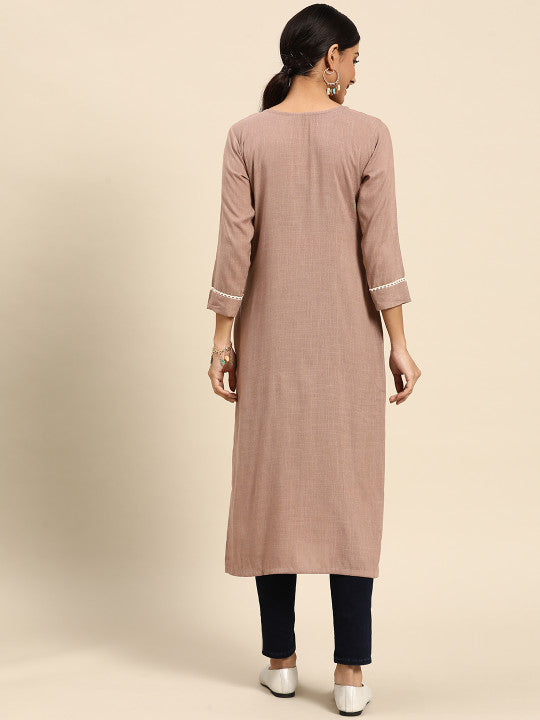 Joban Fashion Brown Viscose Rayon Embroidery Readymade Tunic | Grocsy