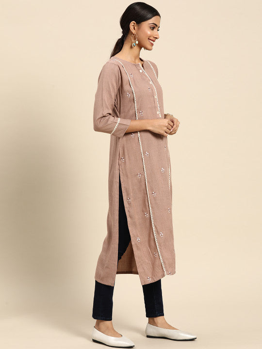Joban Fashion Brown Viscose Rayon Embroidery Readymade Tunic | Grocsy