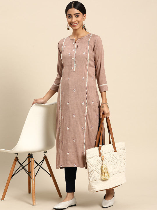 Joban Fashion Brown Viscose Rayon Embroidery Readymade Tunic | Grocsy