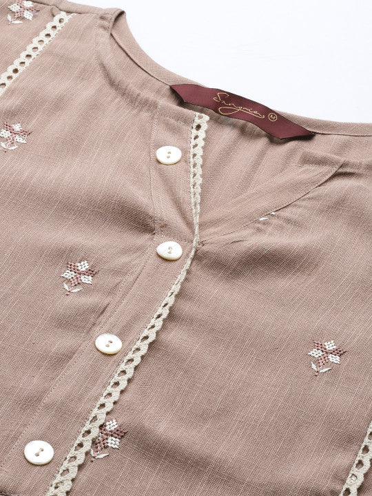 Joban Fashion Brown Viscose Rayon Embroidery Readymade Tunic | Grocsy