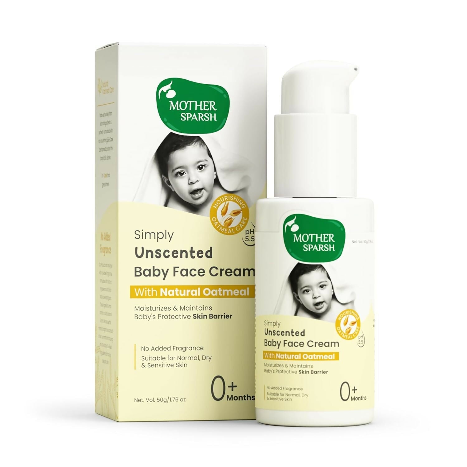Mother Sparsh Simply Unscented Baby Face Cream with Oatmeal, for Sensitive Skin | Grocsy