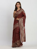 Shree Shyam Fashion Linen Cotton Maroon Saree | Grocsy