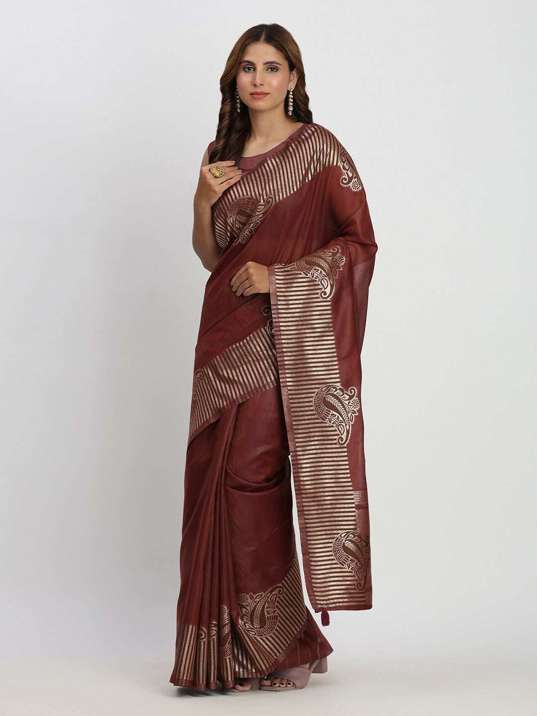 Shree Shyam Fashion Linen Cotton Maroon Saree | Grocsy