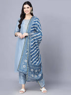 Myshka Women Blue Ethnic Motifs Panelled Kurta with Trousers With Dupatta | Grocsy