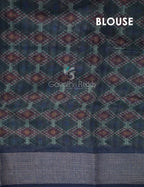 Dark Green and Navy Blue Geometrical Print Semi Chanderi Saree By Gayathri Reddy Designer Studio | Grocsy