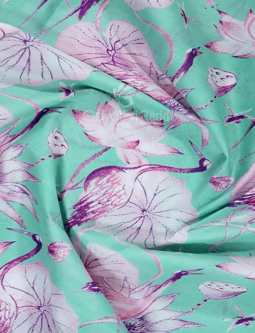Block Print Mint Blue Coloured Mulmul Cotton Saree By Gayathri Reddy Designer Studio | Grocsy