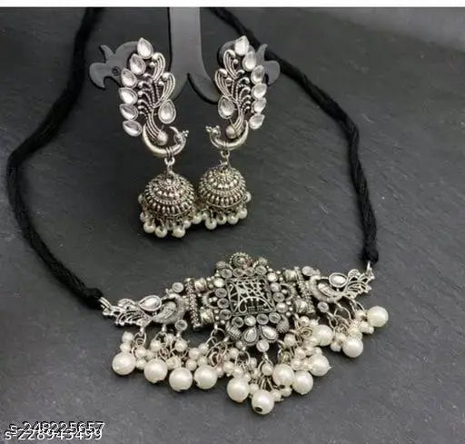 Tehzeeb Creations Women's Silver Colour Necklace With Peacock Design | Grocsy