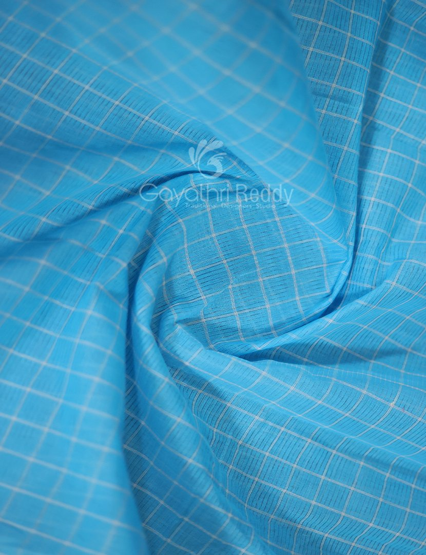 Sky Blue Coloured With Checks Pure Mangalgiri Cotton Saree By Gayathri Reddy Designer Studio | Grocsy