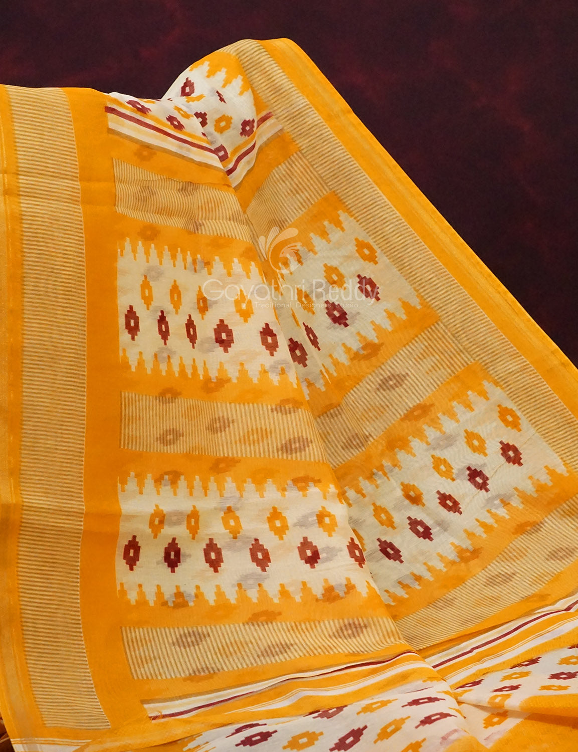 Combo of White and Yellow Patan Patola Semi Chanderi Saree By Gayathri Reddy Designer Studio | Grocsy