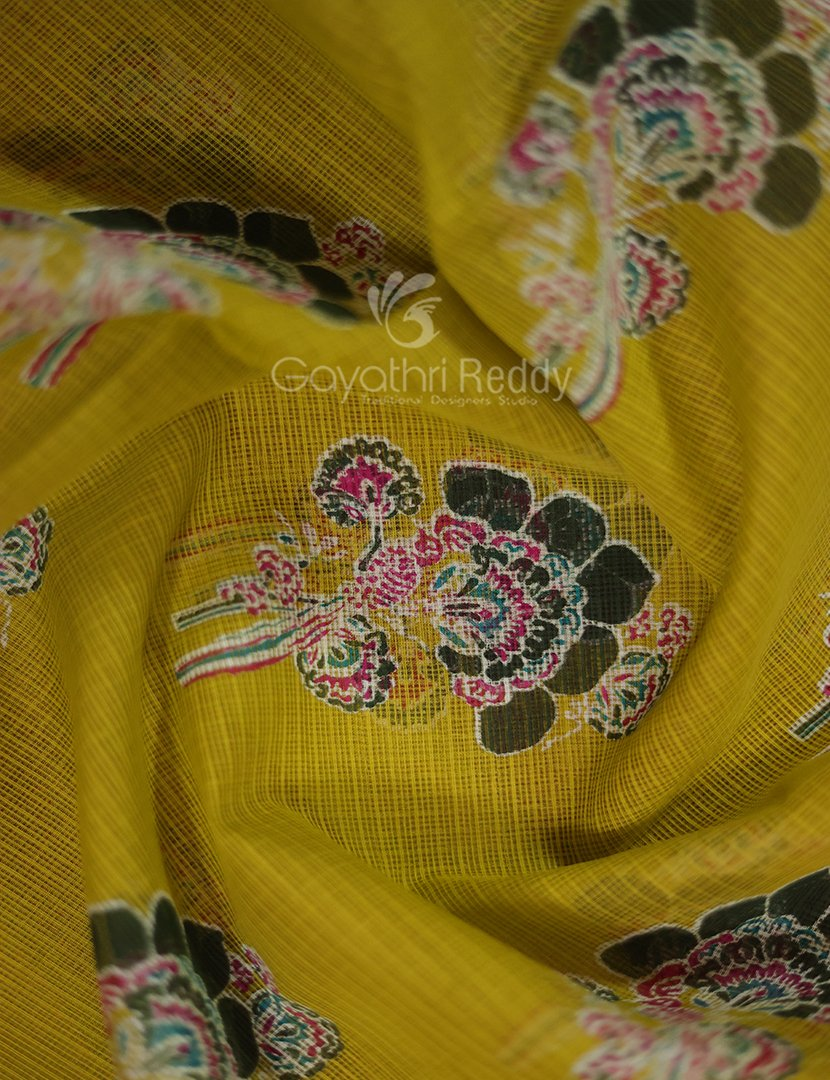 Shades of Dry Mehendi With Block Design Pure Kota Cotton Saree By Gayathri Reddy Designer Studio | Grocsy