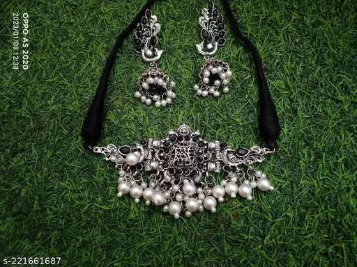 Tehzeeb Creations Women's Silver Colour Necklace With Peacock Design | Grocsy