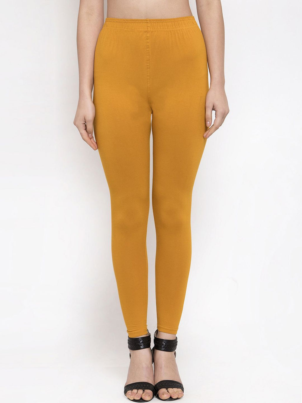 TAG 7 Women Pack Of 2 Mustard Yellow & Pink Solid Ankle-Length Leggings | Grocsy