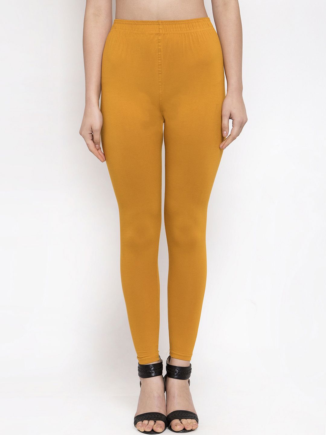 TAG 7 Women Pack Of 2 Mustard Yellow & Pink Solid Ankle-Length Leggings | Grocsy
