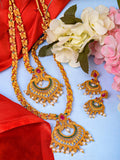 Saraf RS Jewellery Gold-Polished Red & Green Bridal Temple Jewellery Set | Grocsy