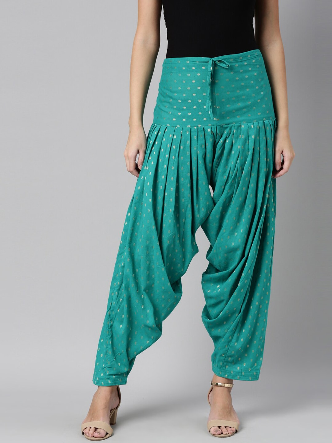 Souchii Sea Green Woven Design Pure Cotton Jacquard Patiala | Grocsy