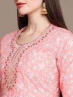 HERE&NOW Floral Printed Embroidered Sequinned High-Low Kurti with Trouserss | Grocsy