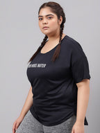 MKH Plus Size Typography Printed Dri-FIT Relaxed Fit Drop-Shoulder Sleeves Gym T-shirt | Grocsy