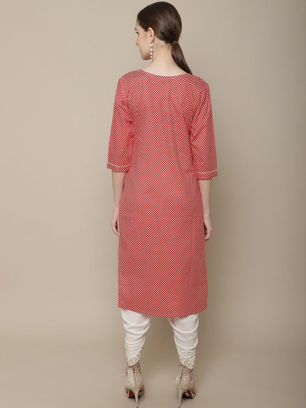 Sangria Women Red & White Cotton Checked Yoke Design Thread Work Kurta | Grocsy