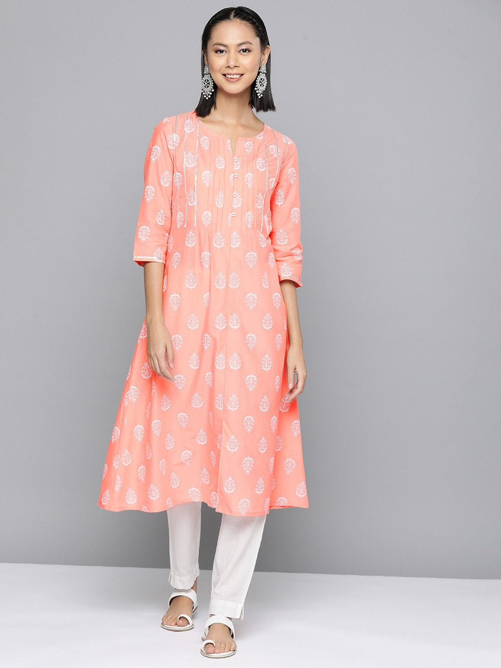 HERE&NOW Ethnic Motifs Printed A-Line Kurta | Grocsy