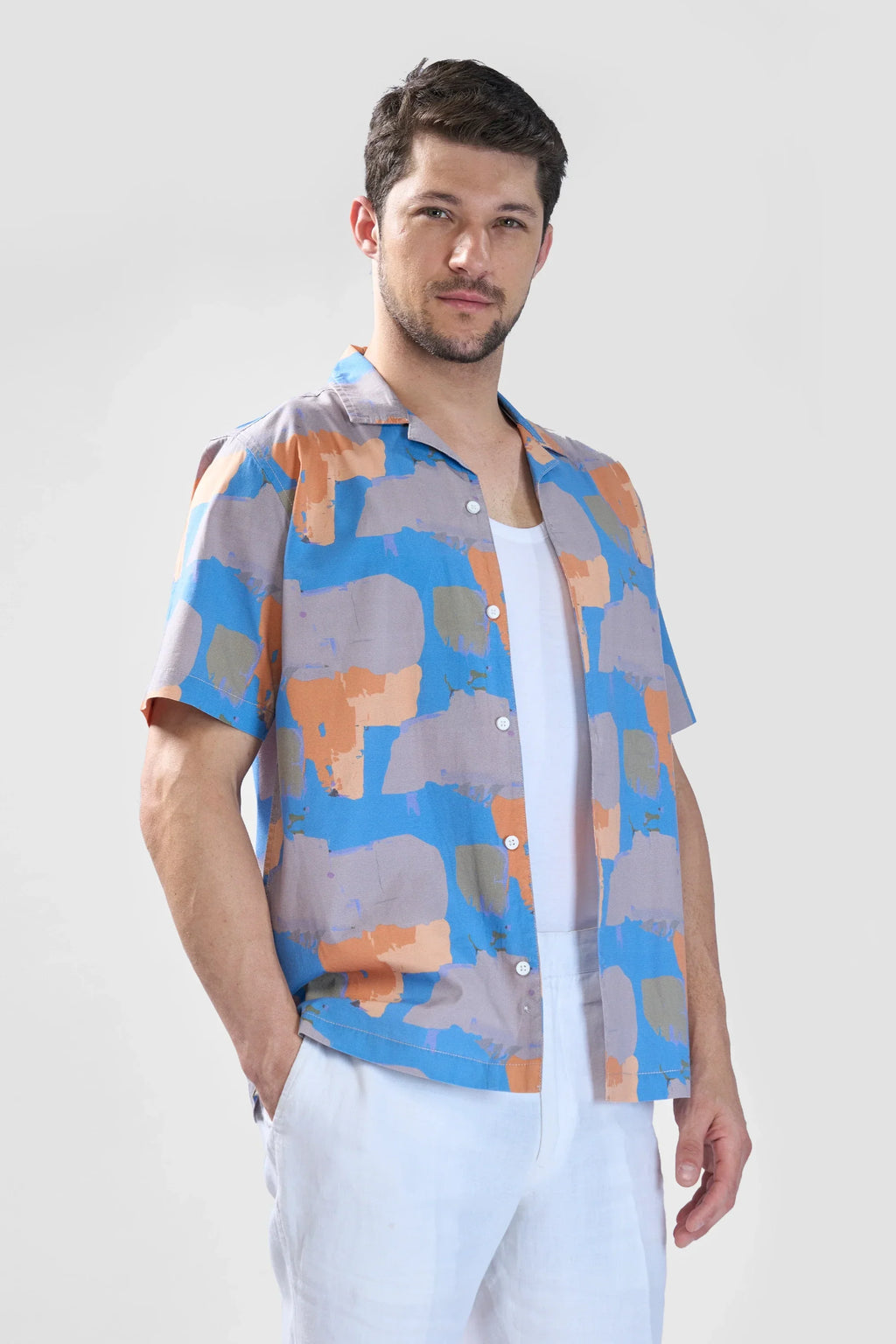 Xkind Blue Abstract Printed Relaxed Fit Shirt | Grocsy