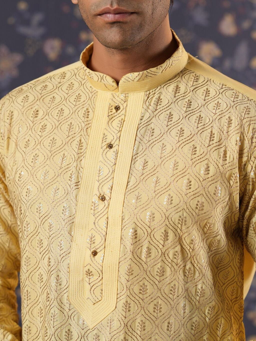 House of Pataudi Ethnic Motifs Embroidered Mandarin Collar Straight Kurta With Churidar | Grocsy