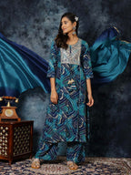 Sangria Bandhani Print & Embroidered Kurta Palazzo & Dupatta Set | Grocsy