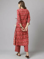 FIORRA Women's Red Cotton A-Line Kurta Set | Grocsy